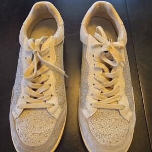 CORINA Glitter Crackle Low Top‎ Sneakers Beige Silver Lace Up Athletic Shoes 8